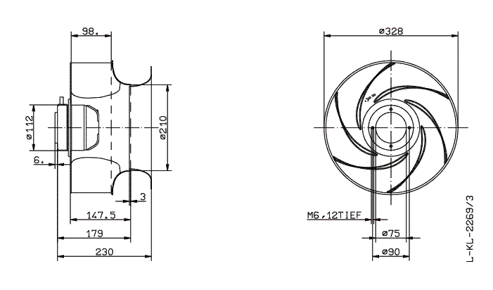 Drawing/dimension RH31G-6EK.2A.1R ZIEHL-ABEGG centrifugal fan