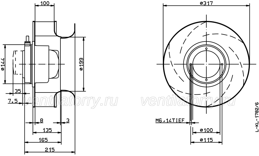 Drawing/dimension RH31M-2DK.3I.1L ZIEHL-ABEGG centrifugal fan