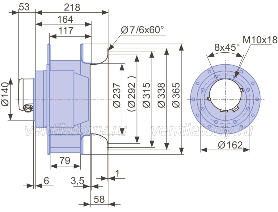 Drawing/dimension RH35M-2DK.6F.2R ZIEHL-ABEGG centrifugal fan