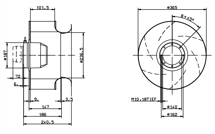 Drawing/dimension RH35M-2DK.6K.3R ZIEHL-ABEGG centrifugal fan