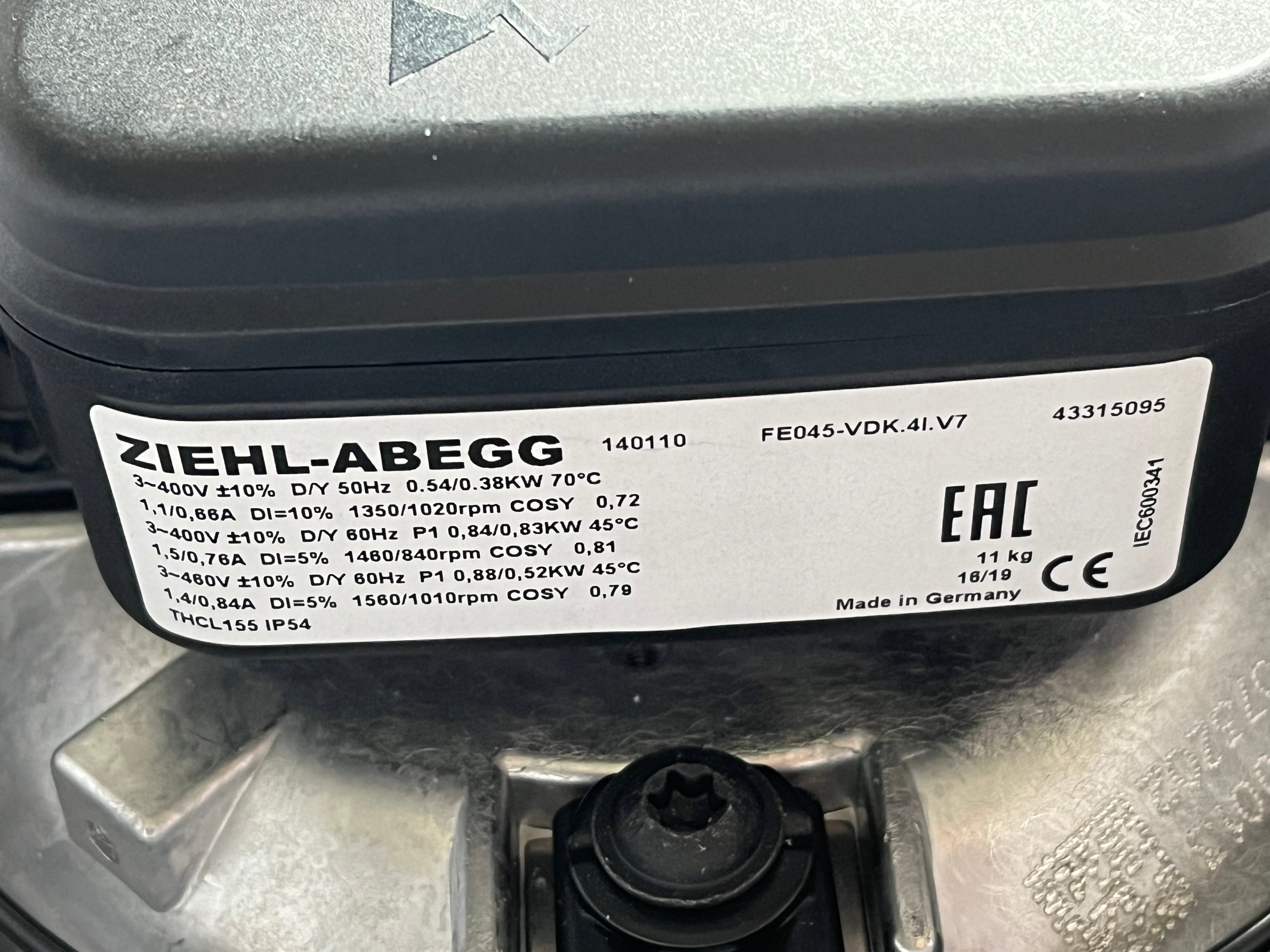 FE045-VDK.4I.V7 3-400V ZIEHL-ABEGG Axial Fan nameplate
