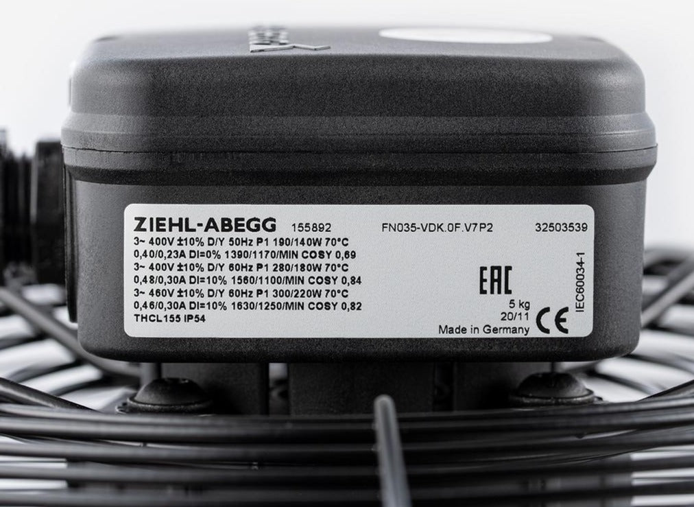 FN035-VDK.0F.V7P2 ZIEHL-ABEGG Axial Fan nameplate