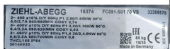 Nameplate of FC091-S01.70.VS ZIEHL-ABEGG Axial Fan
