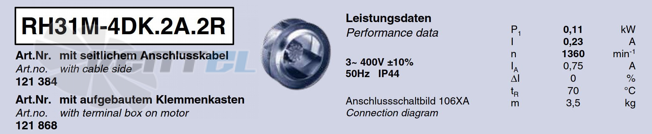 Parameters RH31M-4DK.2A.2R ZIEHL-ABEGG centrifugal fan