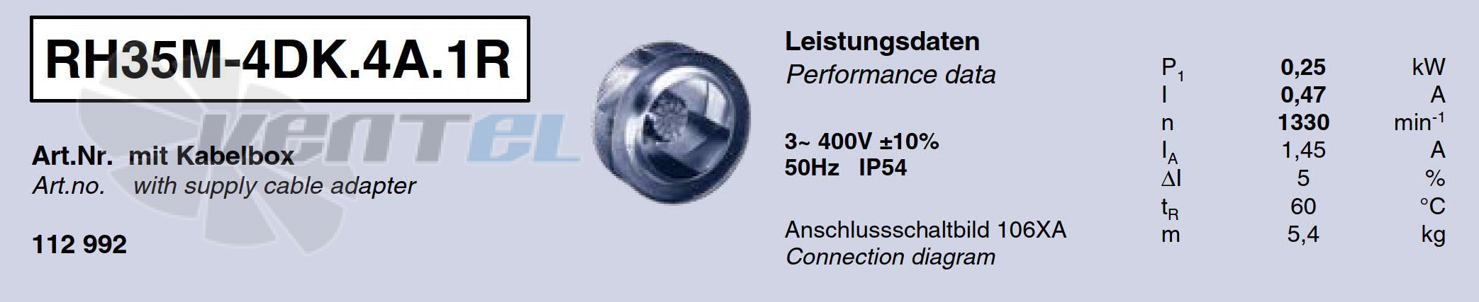 Parameters RH35M-4DK.4A.1R ZIEHL-ABEGG centrifugal fan