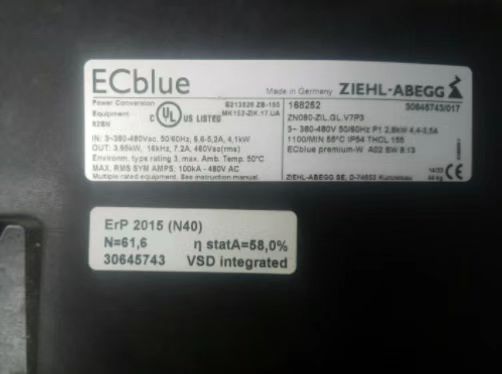 ZN080-ZIL.GL.V7P3 ZIEHL-ABEGG Axial Fan NAMEPLATE 2