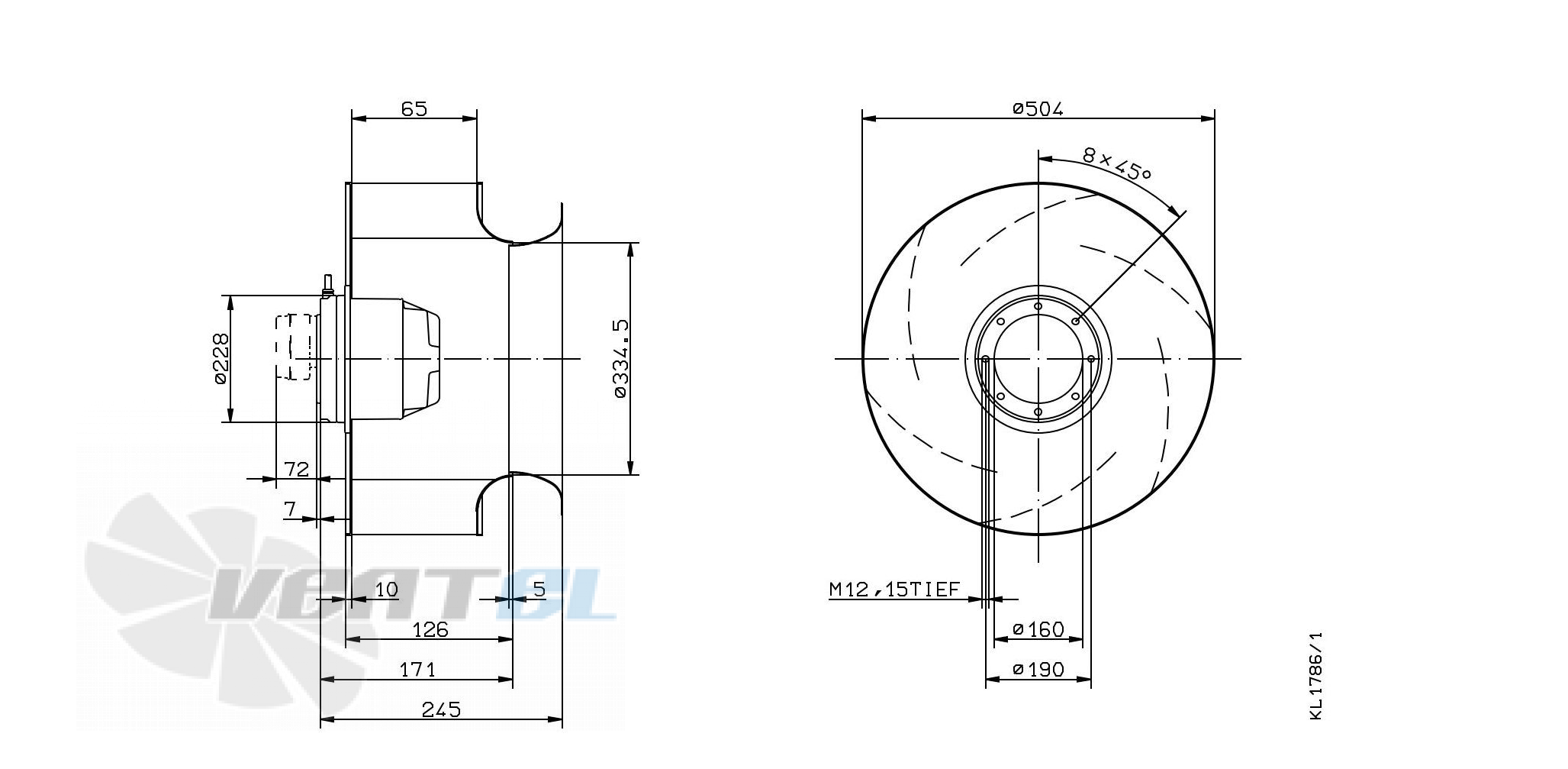 dimension of RH50M-2DK.7M.2R ZIEHL-ABEGG centrifugal fan
