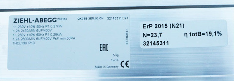 label &nameplate of QK08B-2EM.50.CH ZIEHL-ABEGG Crossflow fan