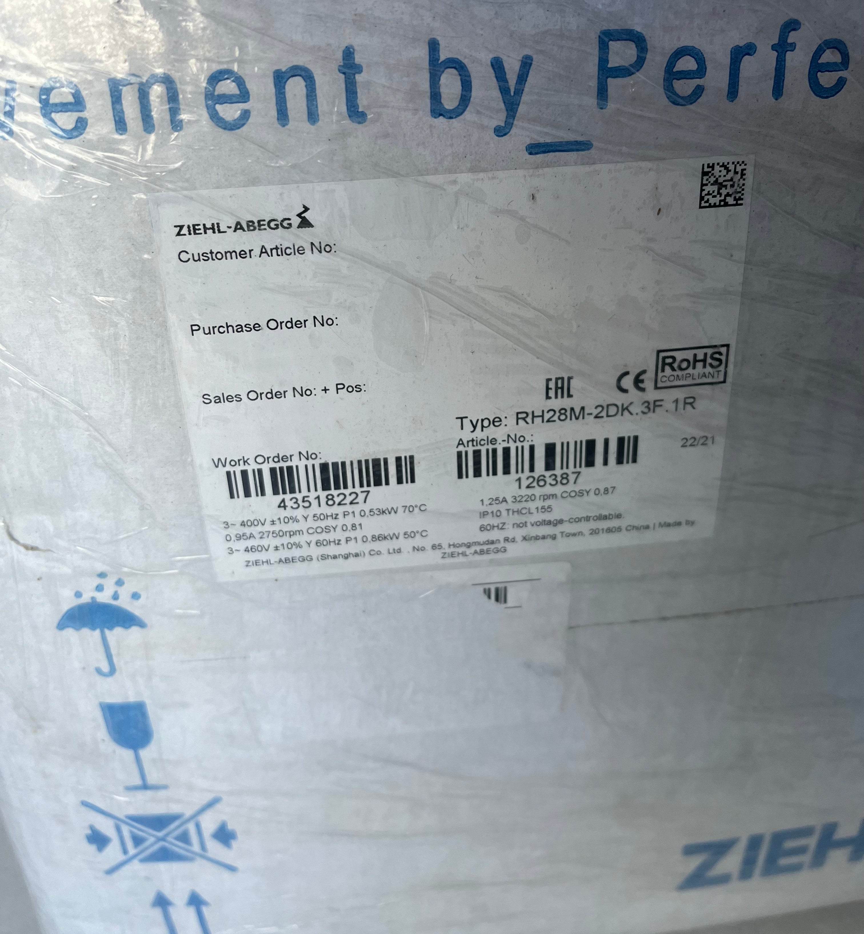 label of RH28M-2DK.3F.1R MK092-2DK.10.U ZIEHL-ABEGG centrifugal fan
