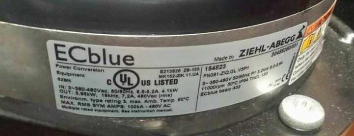 lable of FN091-ZIQ.GL.V5P1 ZIEHL-ABEGG Axial Fan