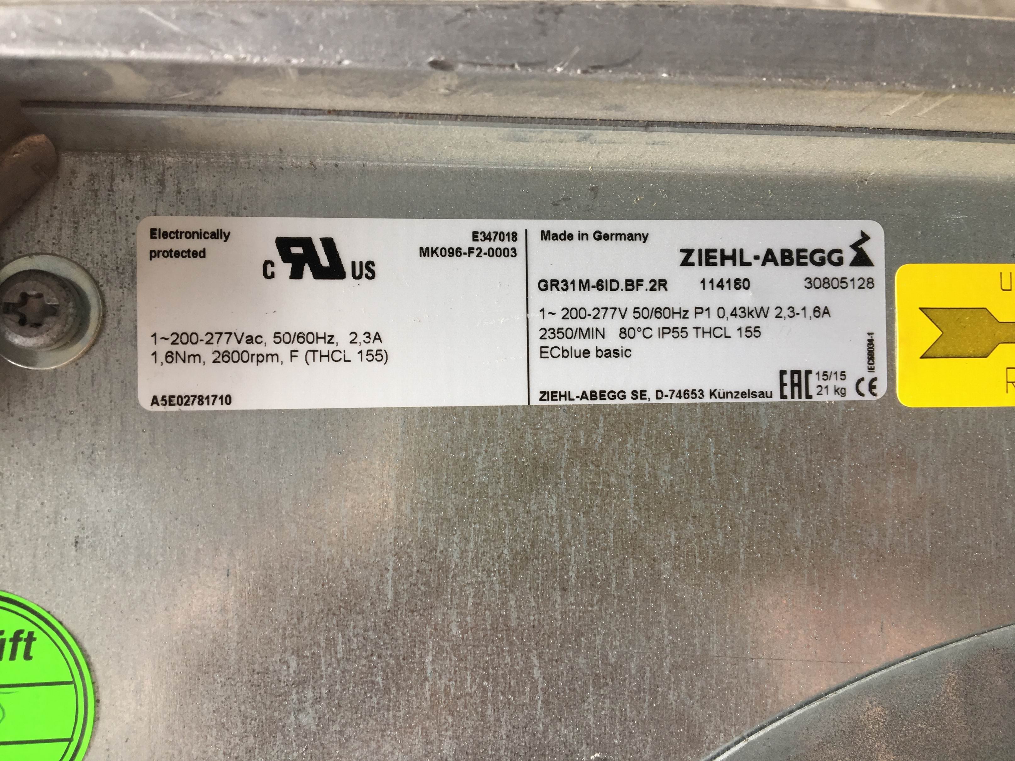 lable of GR31M-6ID.BF.2R ZIEHL-ABEGG centrifugal fan