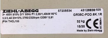 lable of GR35C-PDD.6K.1R ZIEHL-ABEGG centrifugal fan