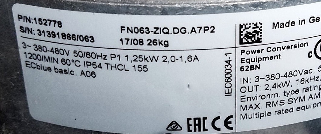nameplate1 of FN063-ZIQ.DG.A7P2 ZIEHL-ABEGG Axial Fan