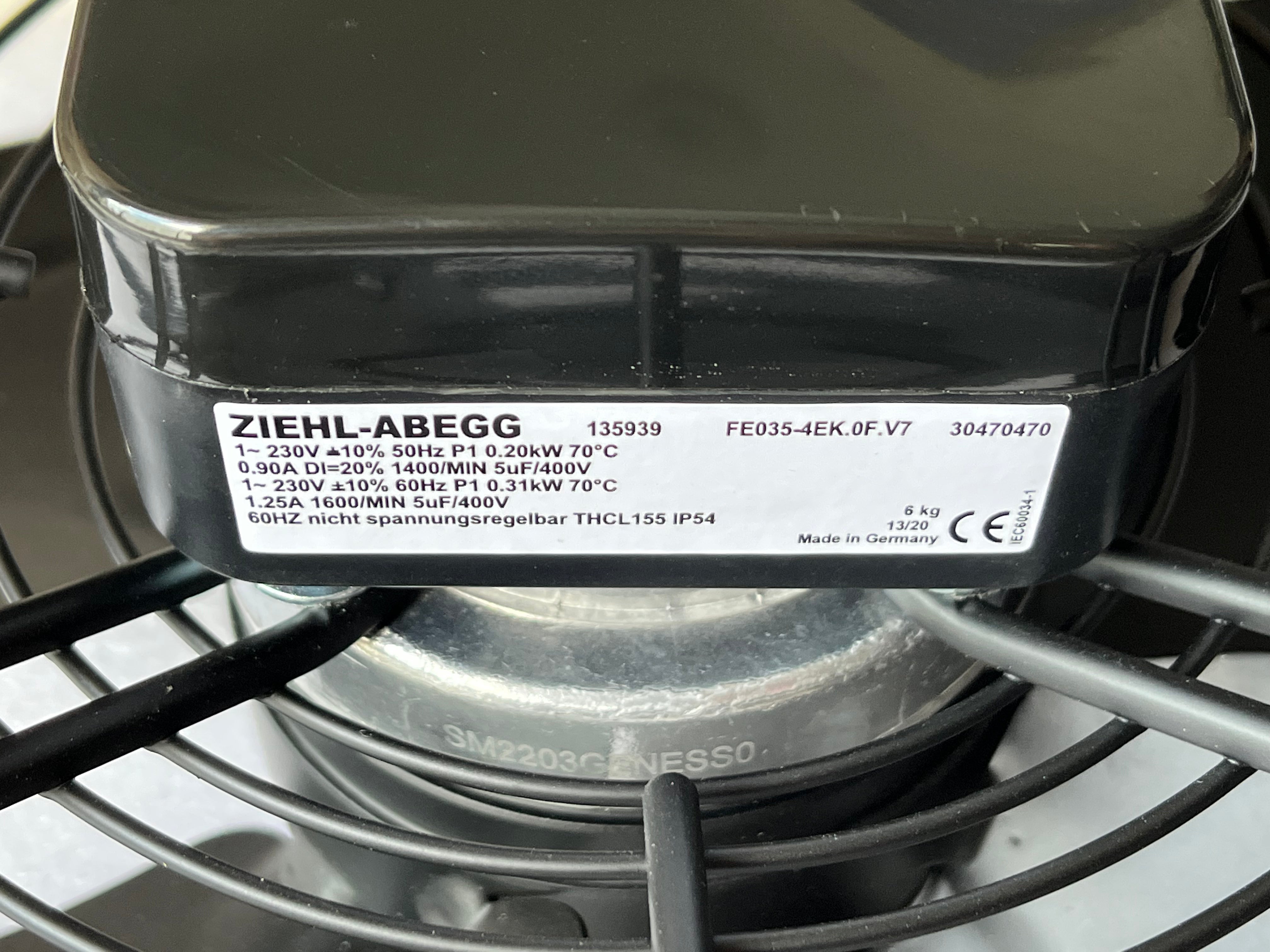 nameplate of FE035-4EK.0F.V7 ZIEHL-ABEGG Axial Fan