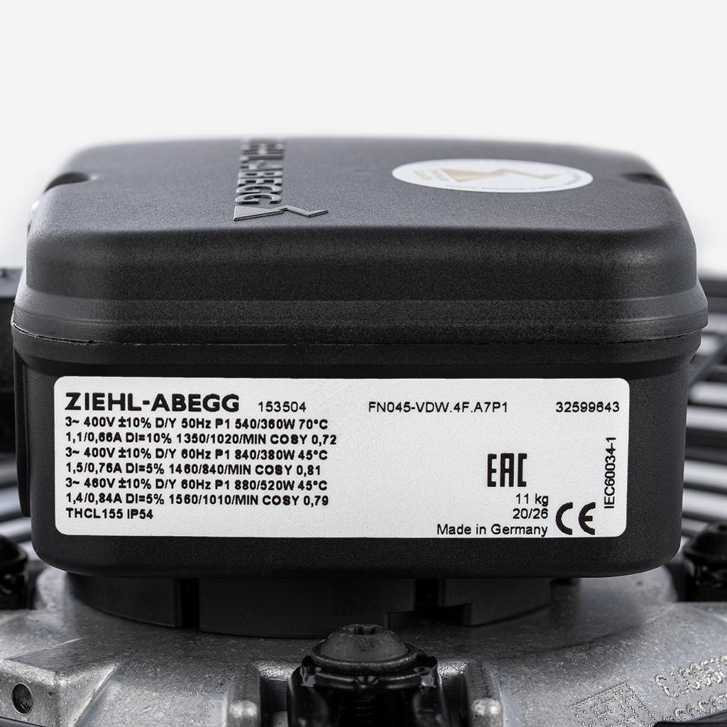 nameplate of FN045-VDW.4F.A7P1 ZIEHL-ABEGG Axial Fan
