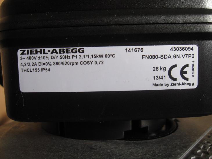 nameplate of FN080-SDA.6N.V7P2 ZIEHL-ABEGG Axial Fan