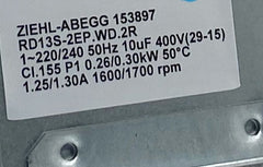 nameplate of RD13S-2EP.WD.2R ZIEHL-ABEGG Centrifugal Fan