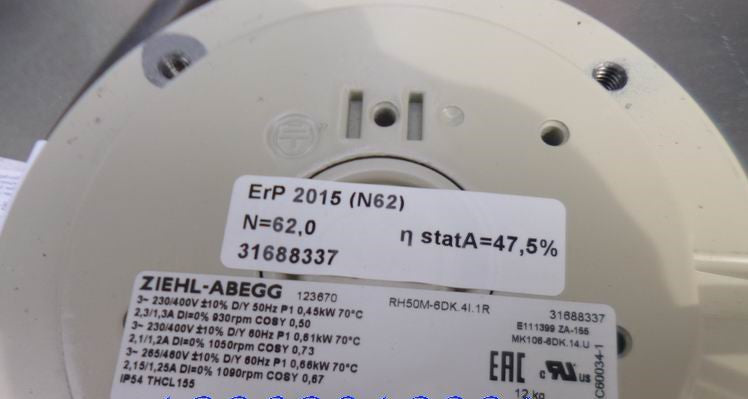 nameplate of RH50M-6DK.41.1R ZIEHL-ABEGG centrifugal fan