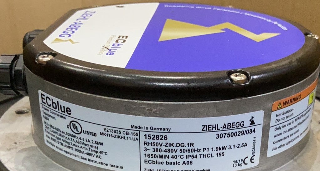 nameplate of RH50V-ZIK.DG.1R ZIEHL-ABEGG centrifugal fan
