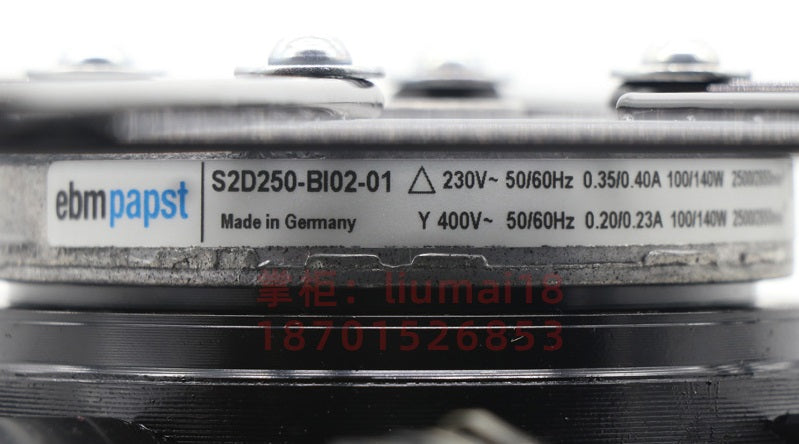 nameplate of S2D250-BI02-01 Ebm-Papst Axial Fan
