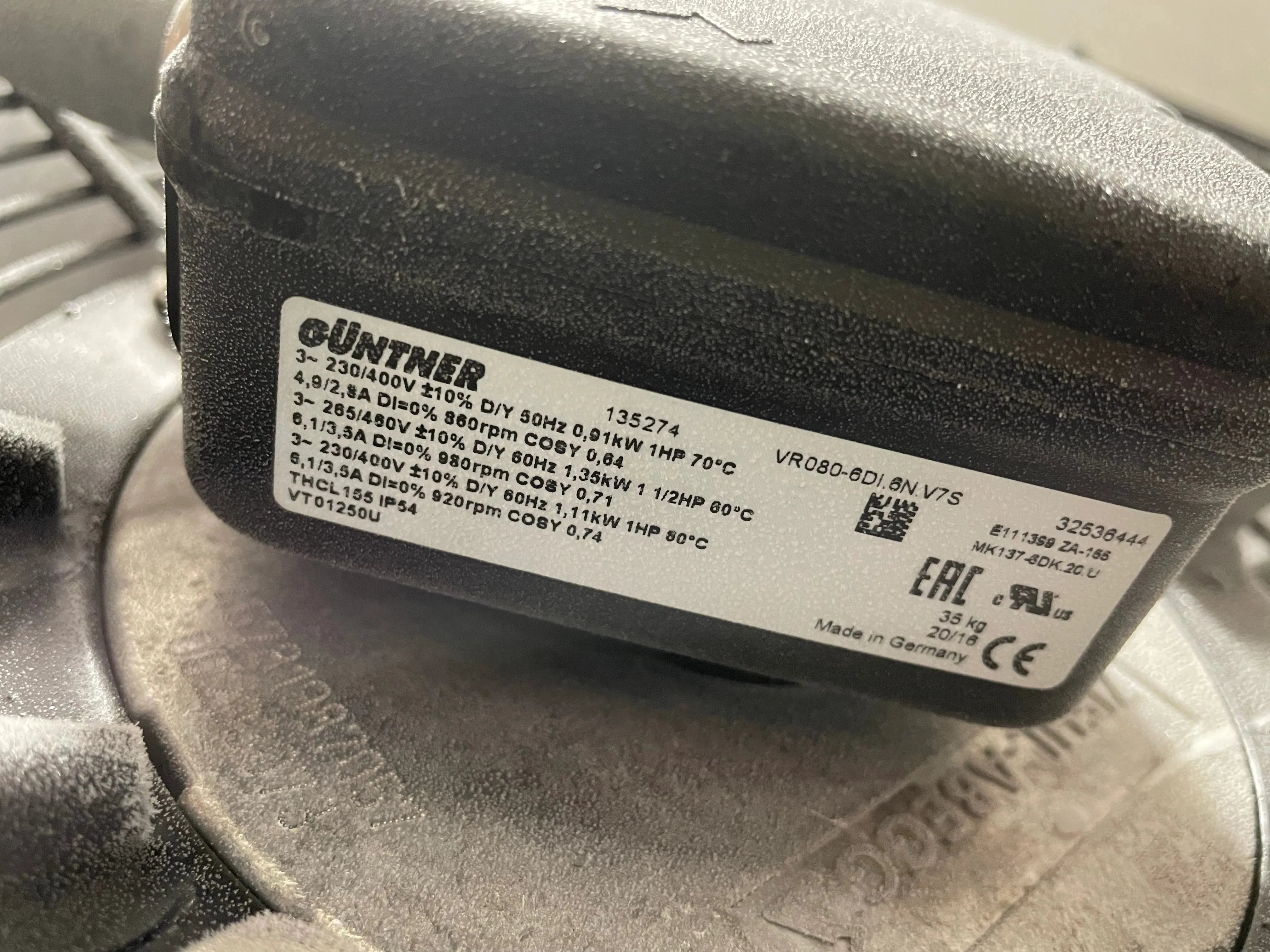 nameplate of VR080-6DI.6N.V7s ZIEHL-ABEGG Axial Fan
