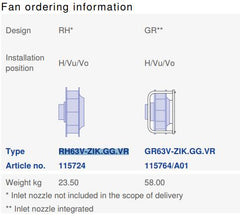 ordering information of nameplate of RH63V-ZIK.GG.VR ZIEHL-ABEGG centrifugal fan