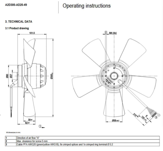 A2D300-AD20-49 EBMpapst Fan Axial Fan 230/400V 220/320W 0.70A 300MM Cooling Fan