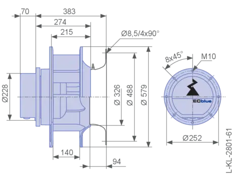 DRAWING OF RH45C-ZID.GG.1R ZIEHL-ABEGG centrifugal fan