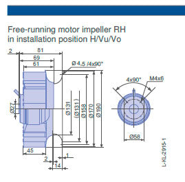 Drawing/dimension1 RH19L-2EP.W6.1R  ZIEHL-ABEGG centrifugal fan