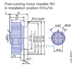 Drawing/dimension1 RH19V-2EP.W6.1R  ZIEHL-ABEGG centrifugal fan