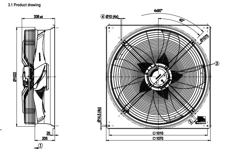 Drawing/dimension Ebmpapst W3G910-KS35-03/F01  Fan