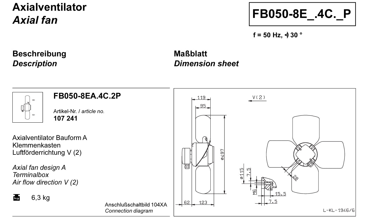 Drawing/dimension FB050-8EA.4C.2P ZIEHL-ABEGG Axial Fan