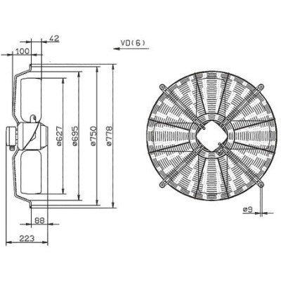 Drawing/dimension FB063-6DK.4I.6S ZIEHL-ABEGG Axial Fan