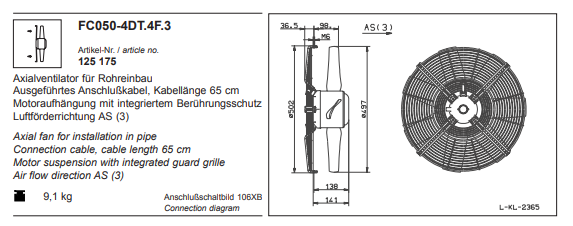 Drawing/dimension FC050-4DT.4F.3 ZIEHL-ABEGG Axial Fan