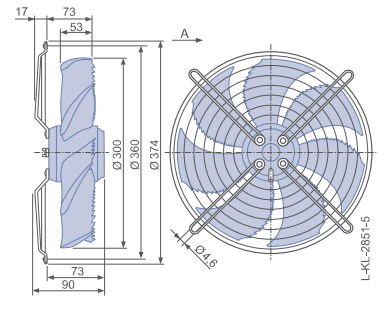 Drawing/dimension FN030-4ED.WA.A7  ZIEHL-ABEGG Axial Fan
