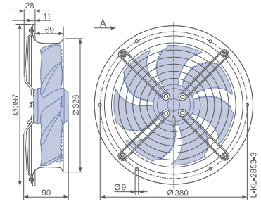 Drawing/dimension FN030-4EL.WA.A7  ZIEHL-ABEGG Axial Fan
