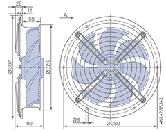 Drawing/dimension FN030-4EL.WA.A7  ZIEHL-ABEGG Axial Fan
