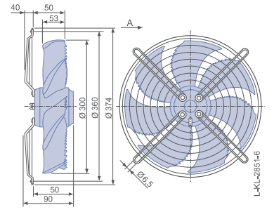 Drawing/dimension FN030-4EW.WA.A7 ZIEHL-ABEGG Axial Fan