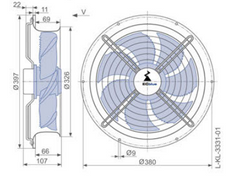 Drawing/dimension FN030-6IH.0E.V7 ZIEHL-ABEGG Axial Fan