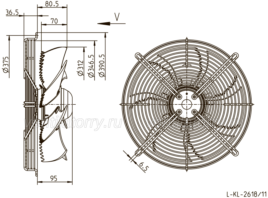 Drawing/dimension FN031-4ED.WD.A7  ZIEHL-ABEGG Axial Fan
