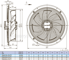 Drawing/dimension FN040-VDL.0F.A7P1 ZIEHL-ABEGG Axial Fan
