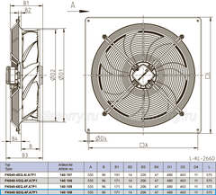 Drawing/dimension FN045-SDQ.4F.A7P1 ZIEHL-ABEGG Axial Fan