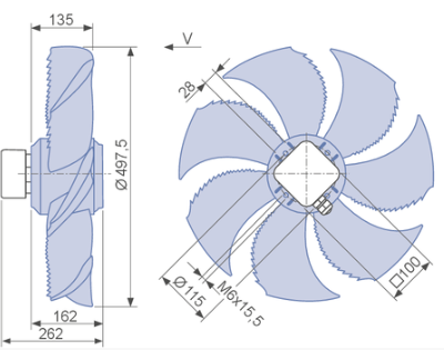Drawing/dimension FN050-6EA.4F.V7P1  ZIEHL-ABEGG Axial Fan