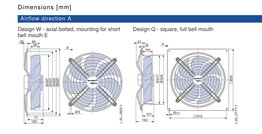 Drawing/dimension  FN050-ZIW.DC.A7P2  ZIEHL-ABEGG Axial Fan