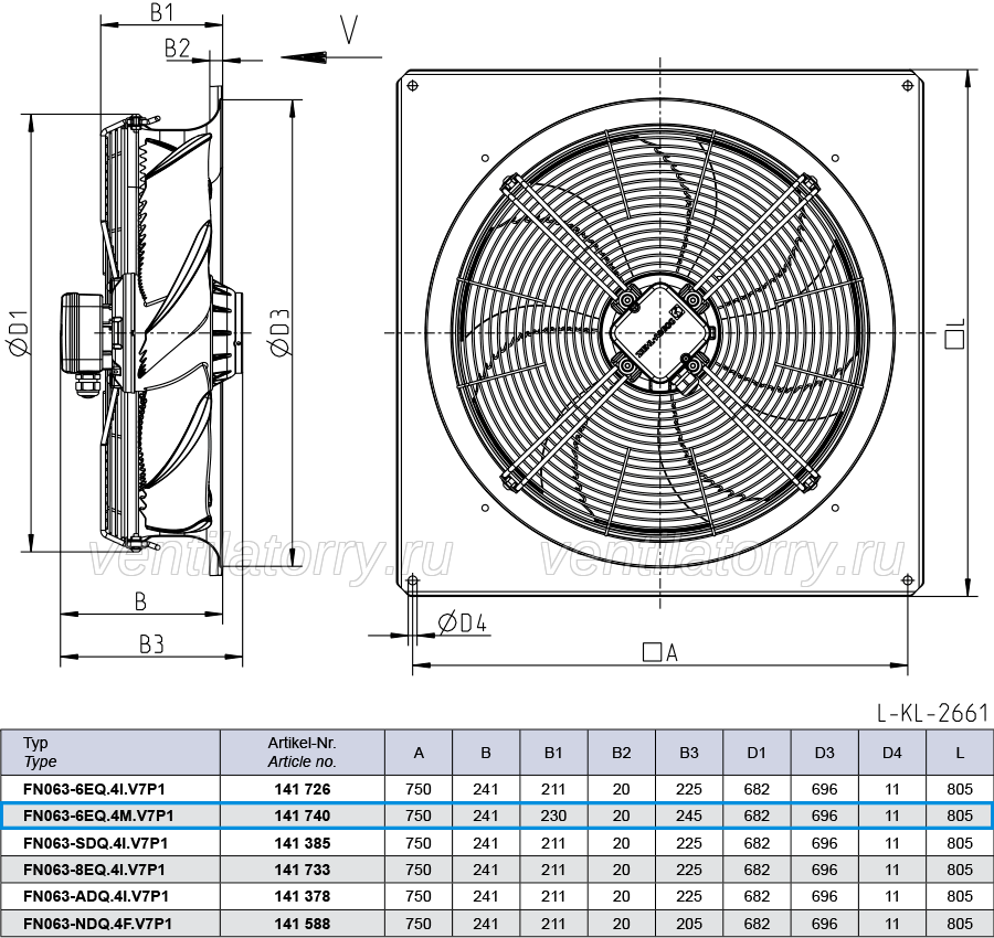 Drawing/dimension FN063-6EQ.4M.V7P1 ZIEHL-ABEGG Axial Fan