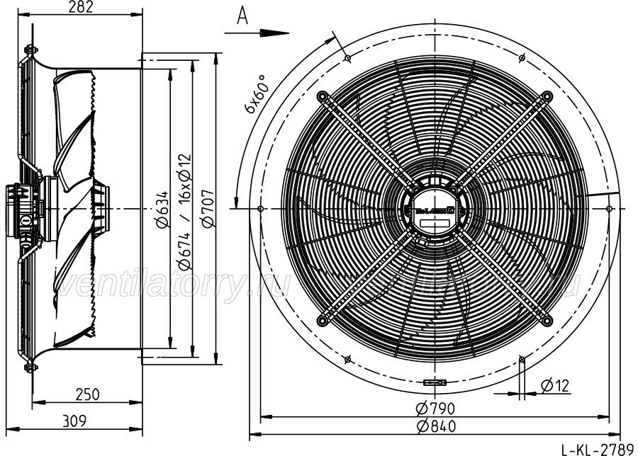 Drawing/dimension FN063-SDL.4I.A7P1 ZIEHL-ABEGG Axial Fan