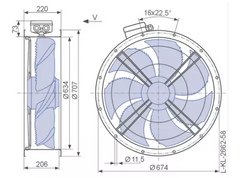 Drawing/dimension FN063-VDF.6N.V7P6 ZIEHL-ABEGG Axial Fan