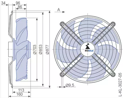 Drawing/dimension FN071-6IW.BD.A7P3 ZIEHL-ABEGG Axial Fan