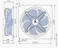 Drawing/dimension FN071-ZIQ.GL.V7P4 ZIEHL-ABEGG Axial Fan