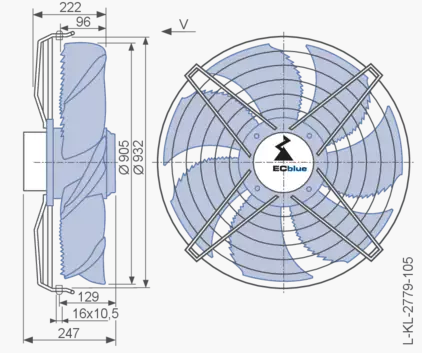 Drawing/dimension FN091-ZIS.GL.V5P1 ZIEHL-ABEGG Axial Fan